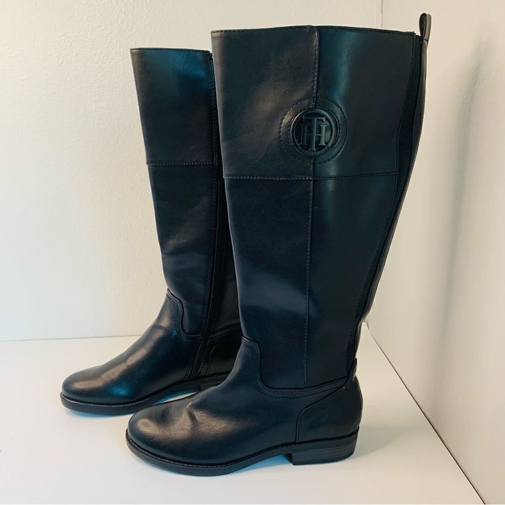 Tommy Hilfiger Tall Black Leather Wide Calf Boots